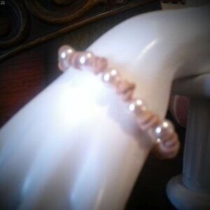 PEARL ME KNOT  Cream Leather Bracelet with Pearl Like Beads Size 6 3/4"